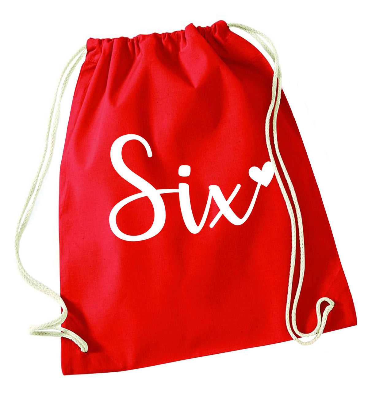 Six and heart! red drawstring bag 