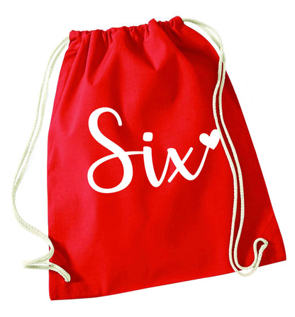 Six and heart! red drawstring bag 