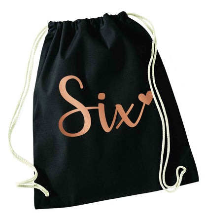 Six rose gold black drawstring bag