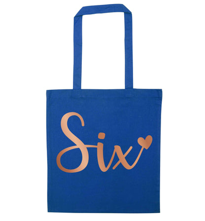 Six rose gold blue tote bag