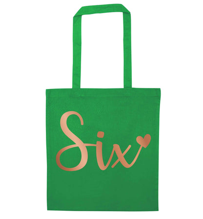 Six rose gold green tote bag