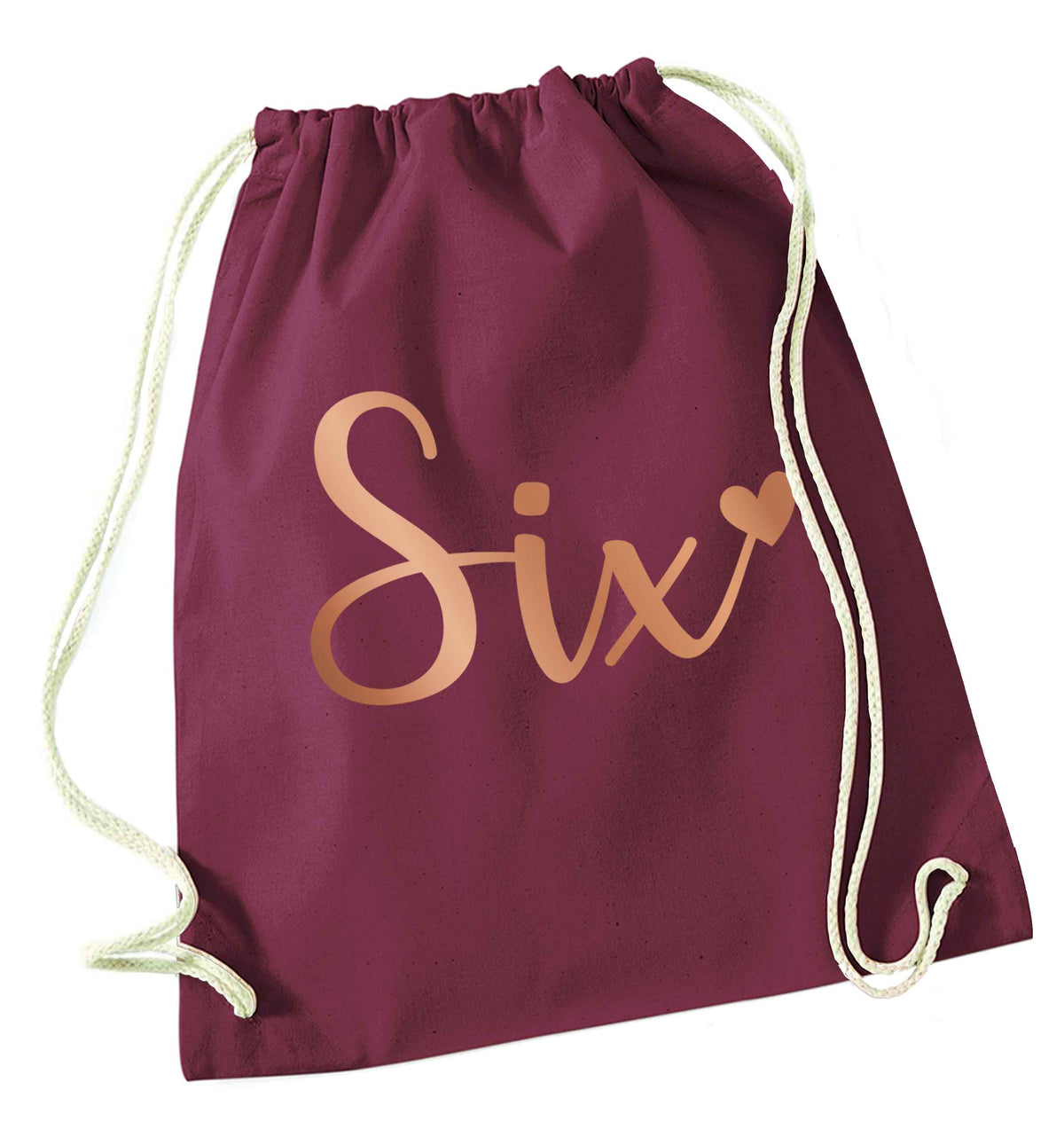 Six rose gold maroon drawstring bag