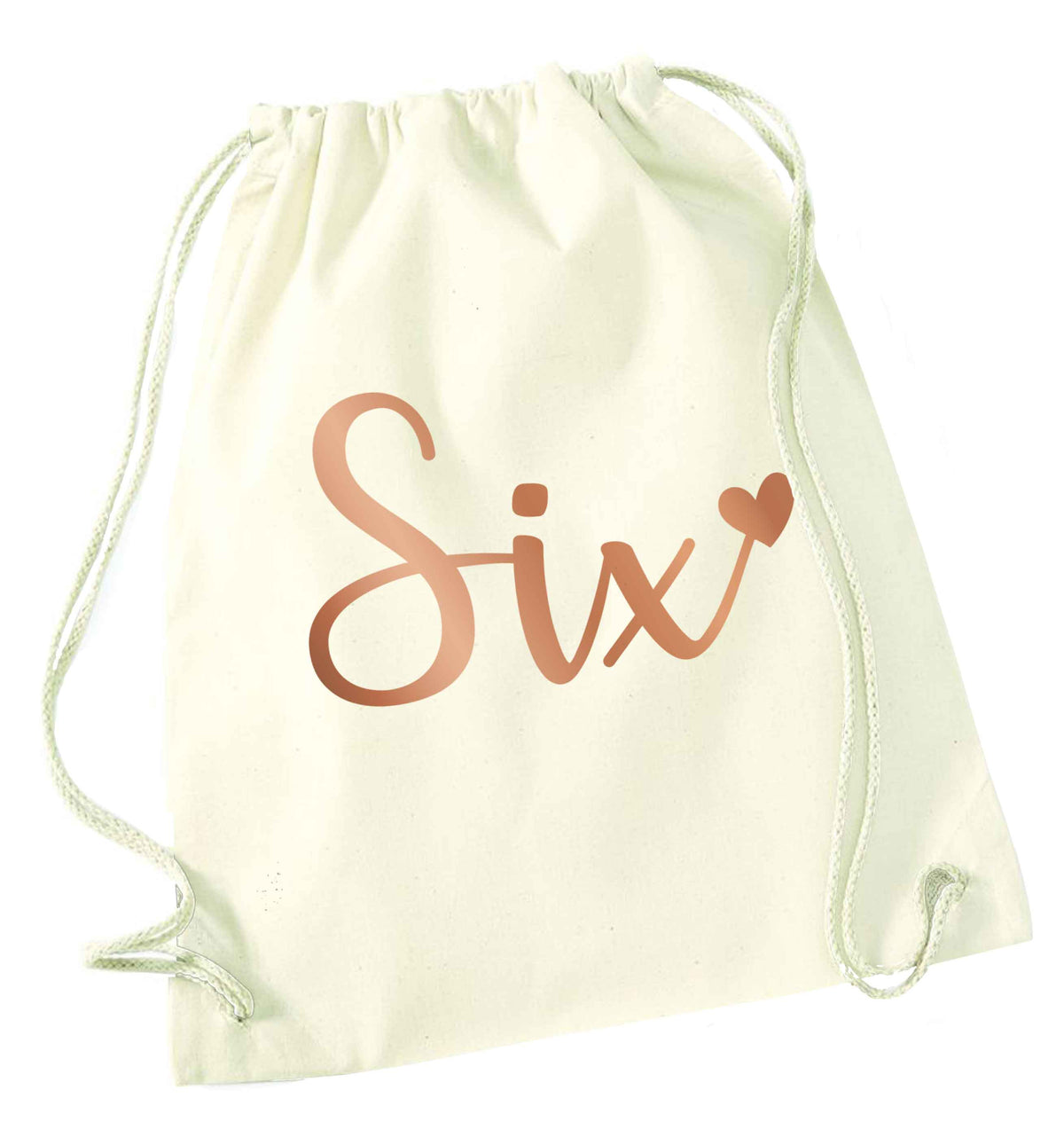 Six rose gold natural drawstring bag