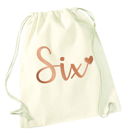 Six rose gold natural drawstring bag