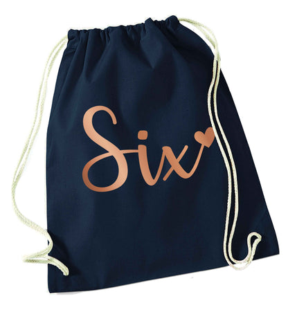 Six rose gold navy drawstring bag