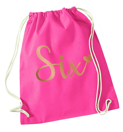 Six rose gold pink drawstring bag