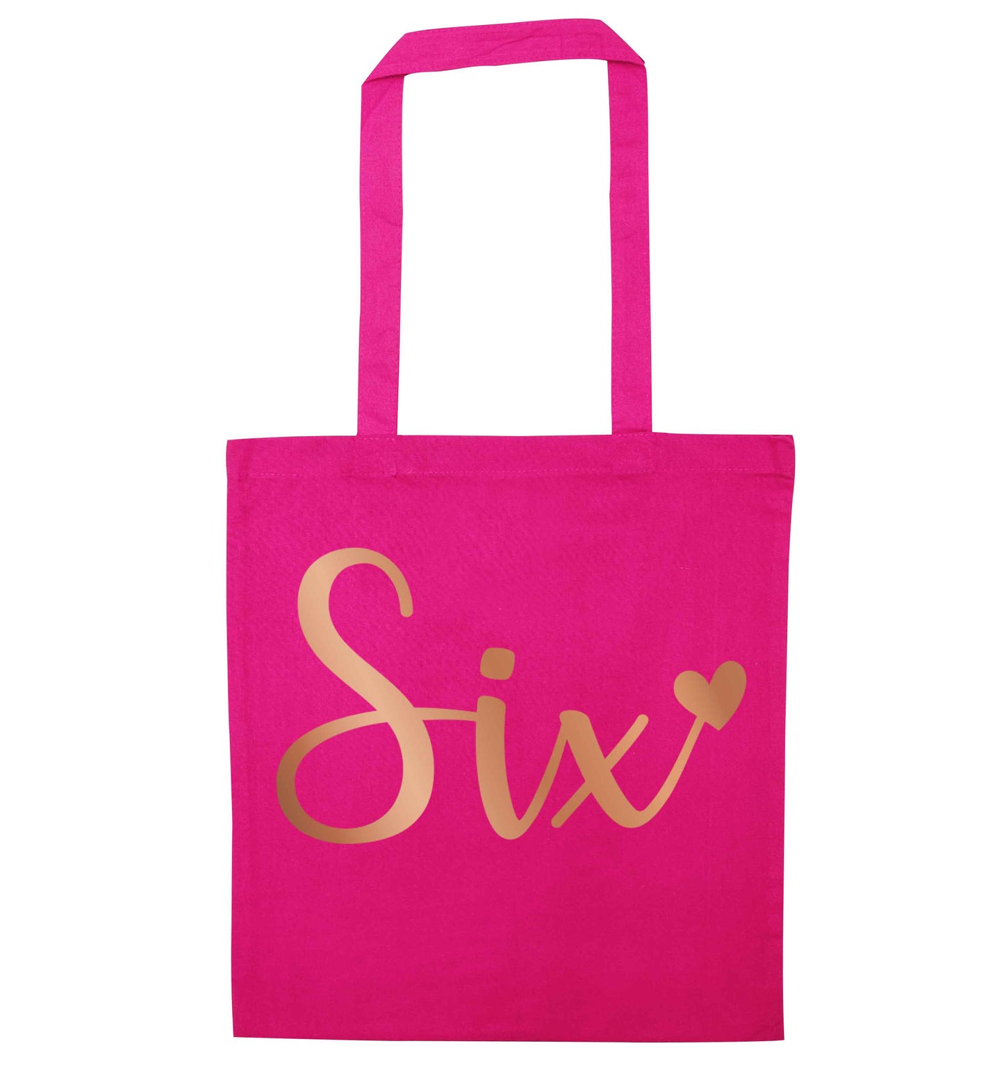 Six rose gold pink tote bag