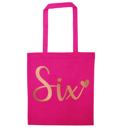 Six rose gold pink tote bag