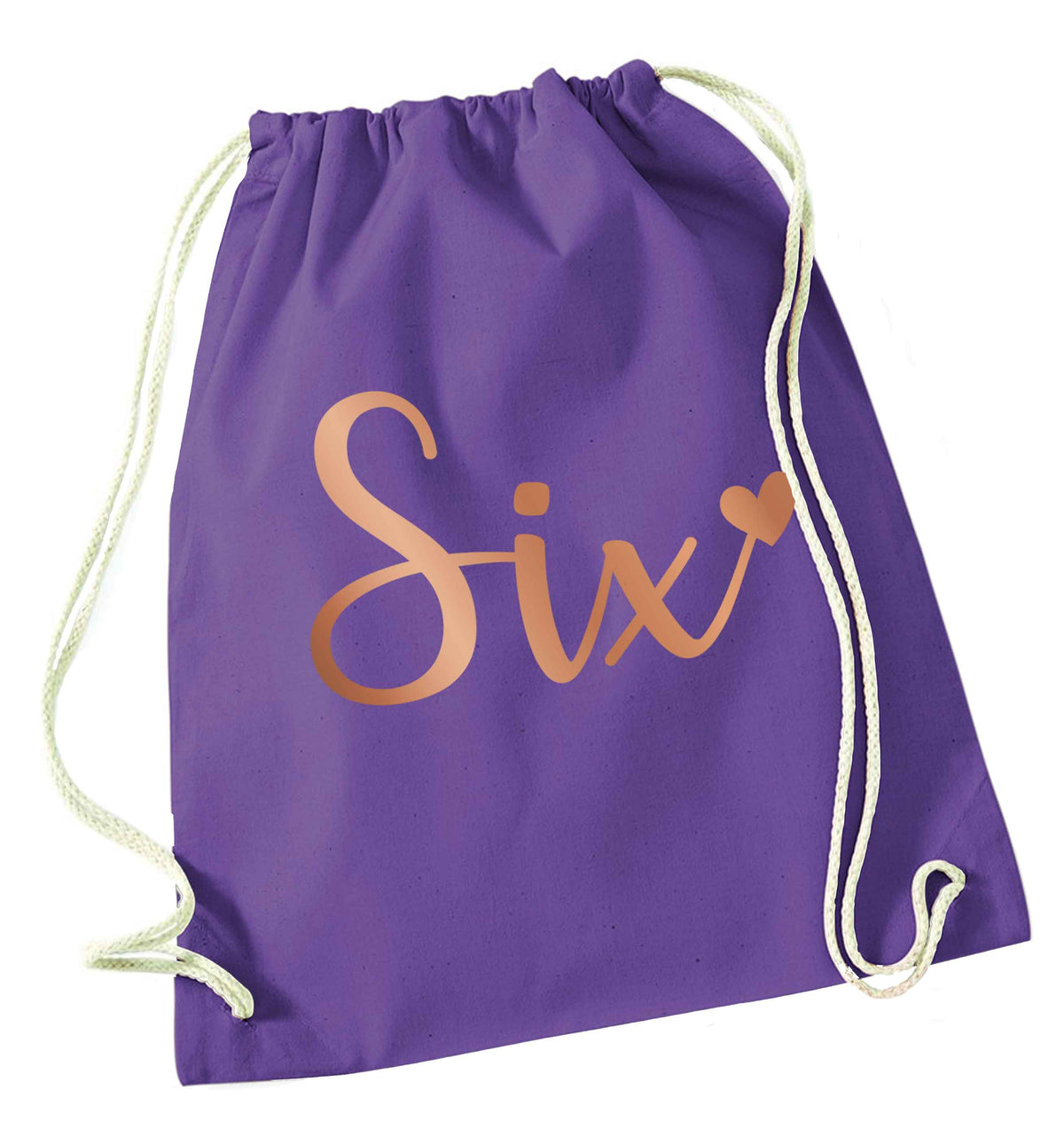 Six rose gold purple drawstring bag