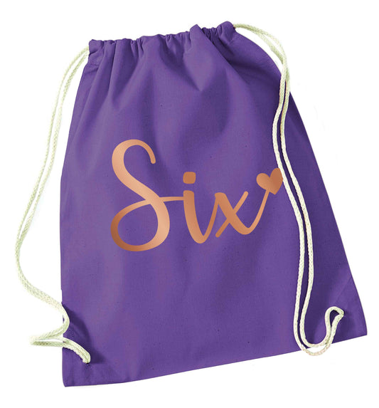 Six rose gold purple drawstring bag