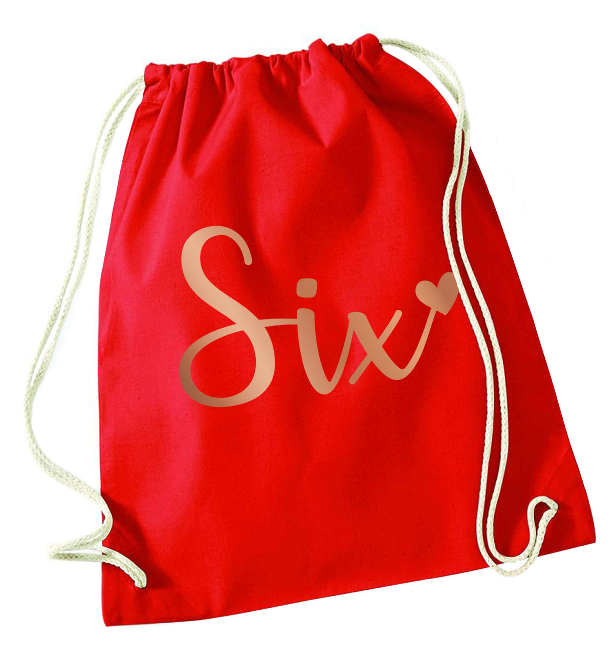 Six rose gold red drawstring bag 