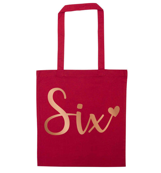 Six rose gold red tote bag