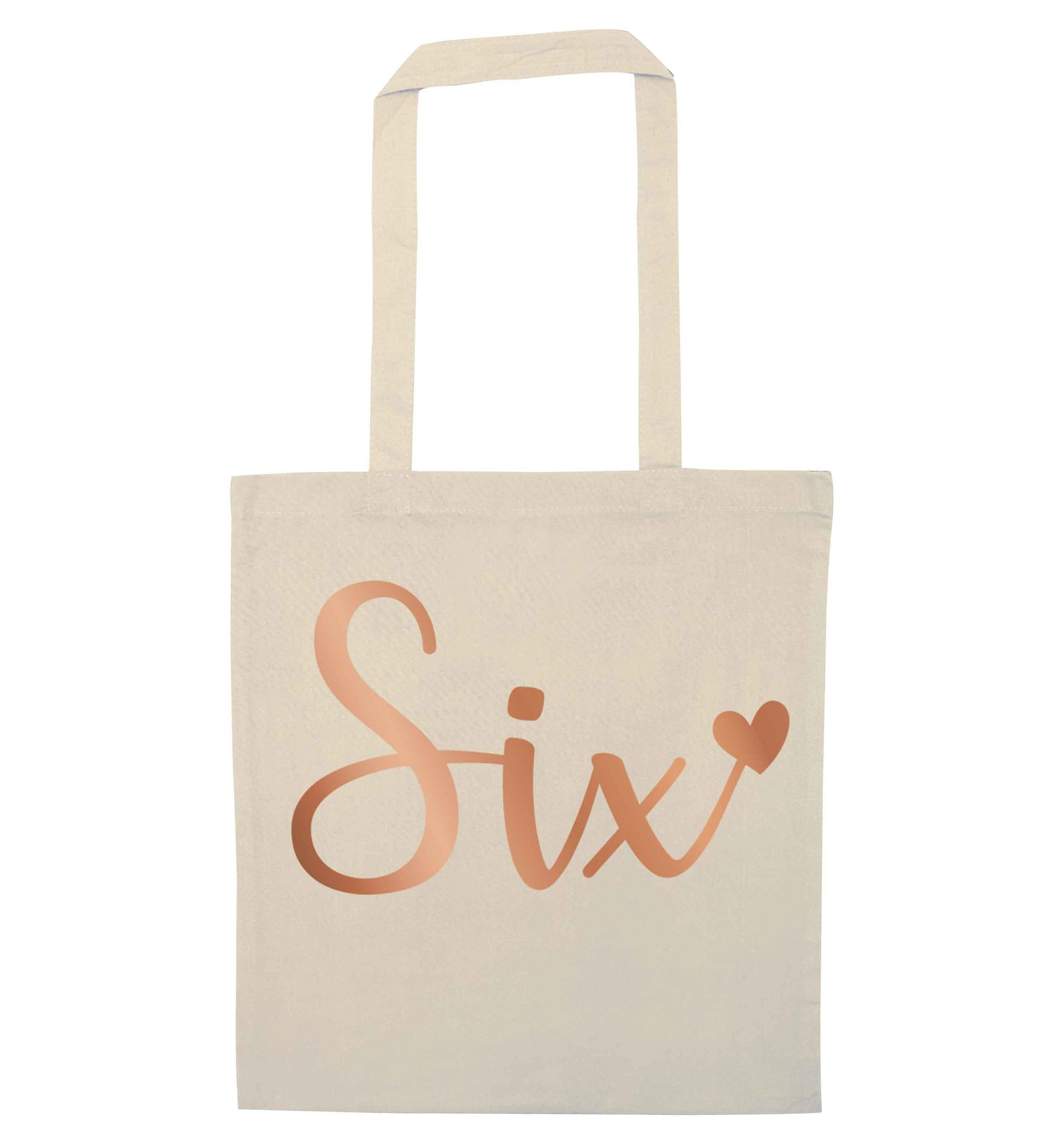 Six rose gold natural tote bag