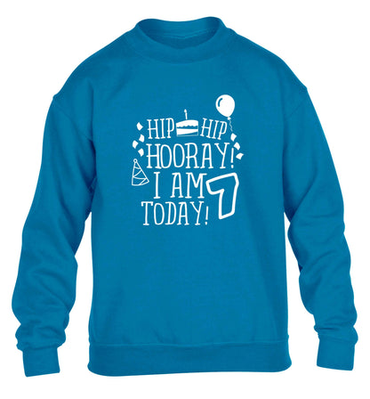 Hip hip I am seven today! children's blue sweater 12-13 Years