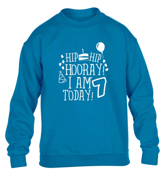 Hip hip I am seven today! children's blue sweater 12-13 Years