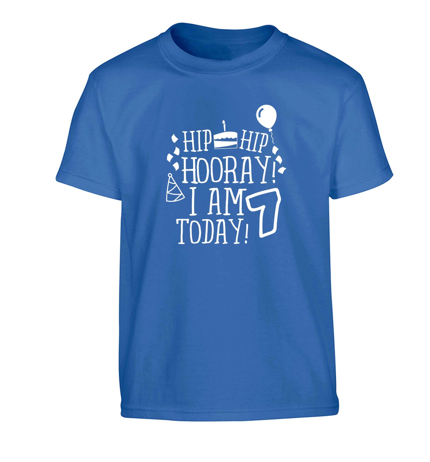 Hip hip I am seven today! Children's blue Tshirt 12-13 Years