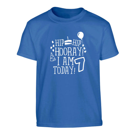 Hip hip I am seven today! Children's blue Tshirt 12-13 Years