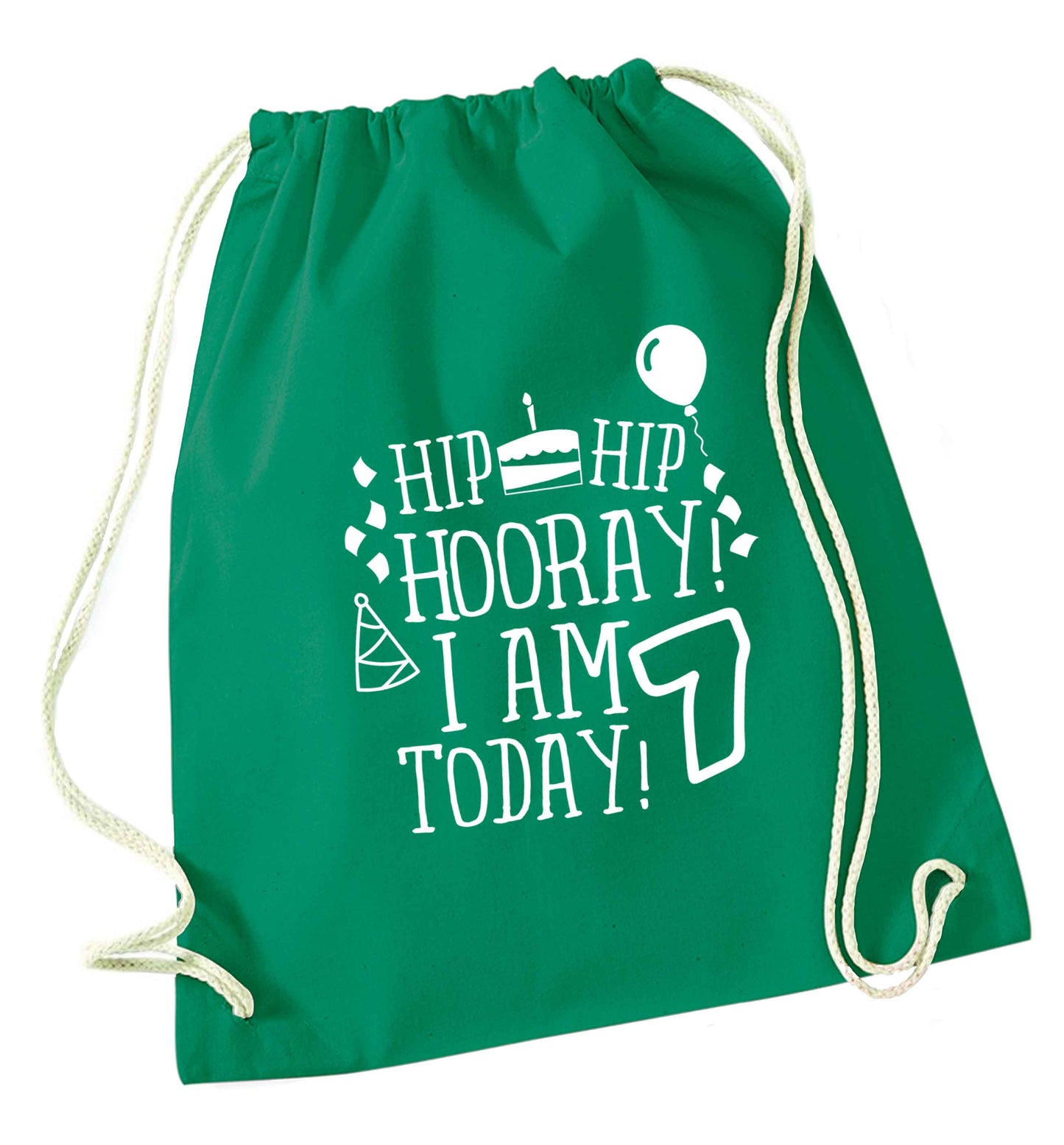 Hip hip I am seven today! green drawstring bag