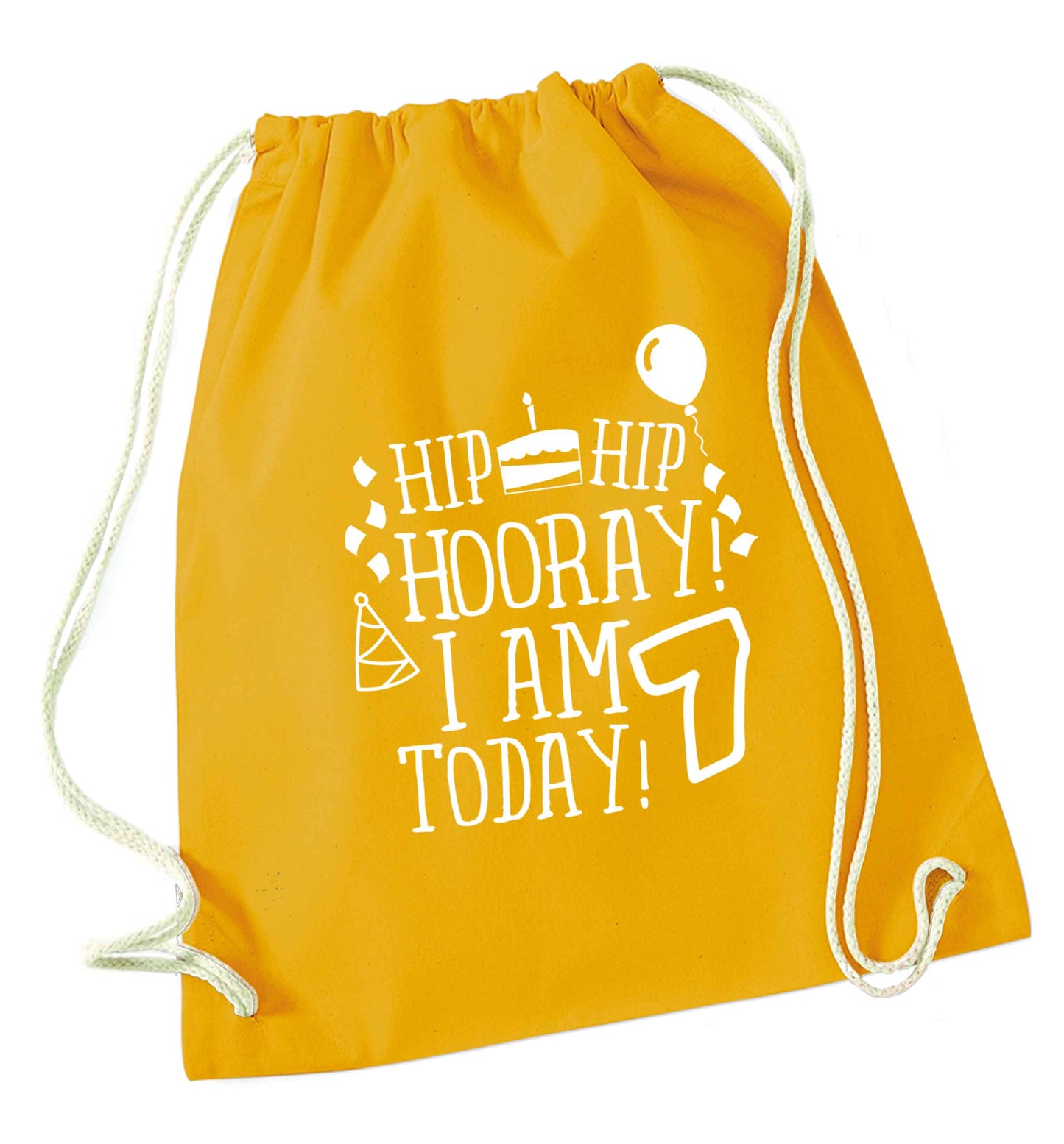 Hip hip I am seven today! mustard drawstring bag