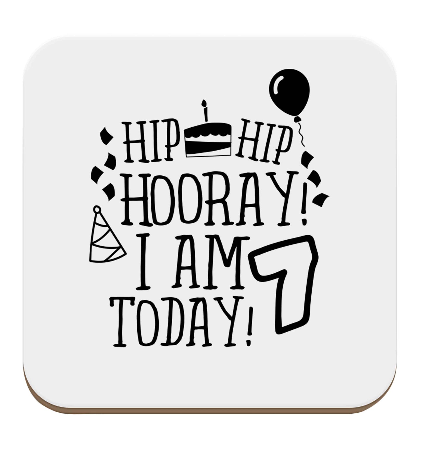 Hip hip I am seven today! set of four coasters