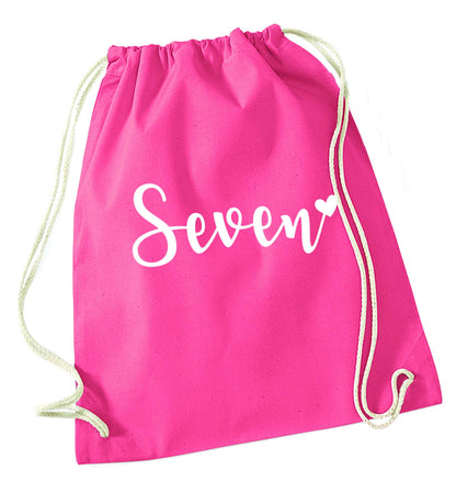 Seven and heart pink drawstring bag