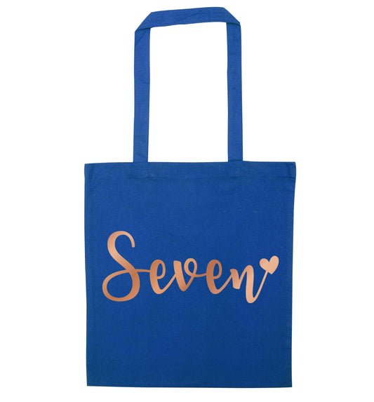 Seven rose gold blue tote bag