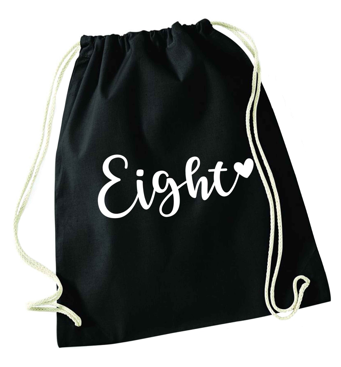 Eight and heart black drawstring bag