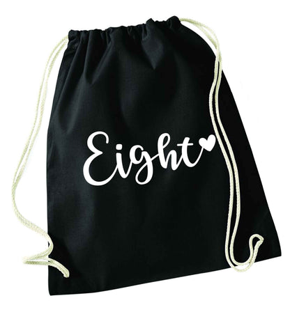 Eight and heart black drawstring bag