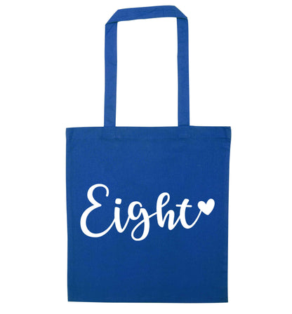 Eight and heart blue tote bag