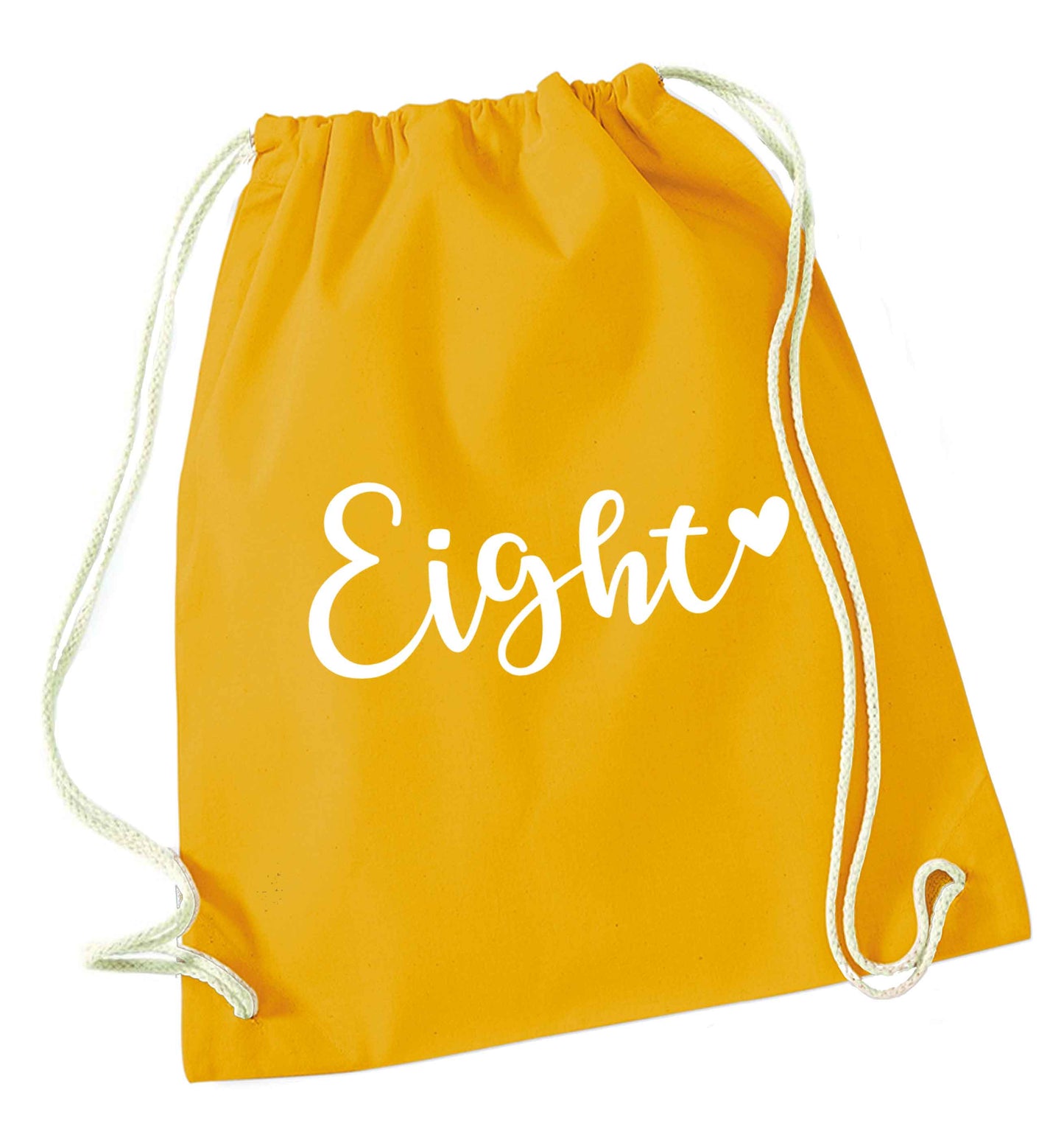 Eight and heart mustard drawstring bag