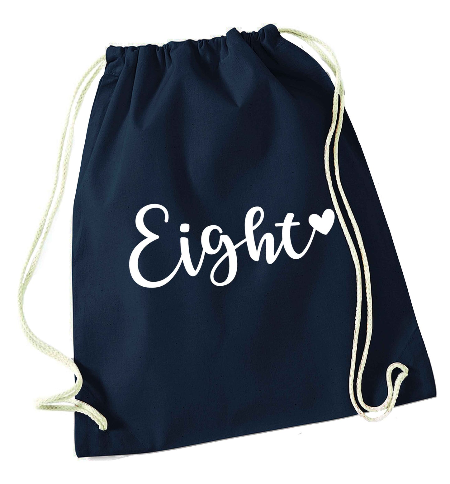 Eight and heart navy drawstring bag