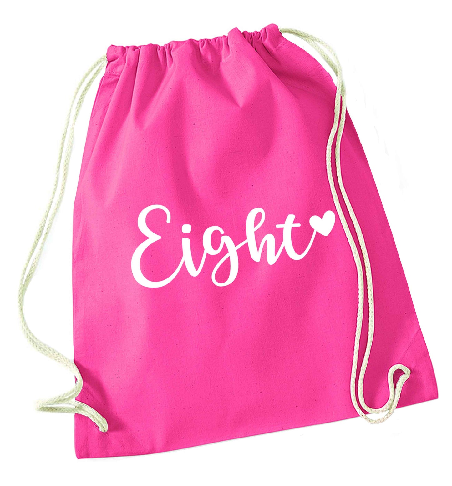 Eight and heart pink drawstring bag