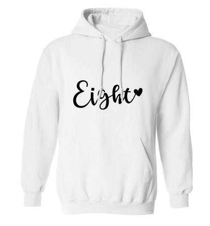 Eight and heart adults unisex white hoodie 2XL
