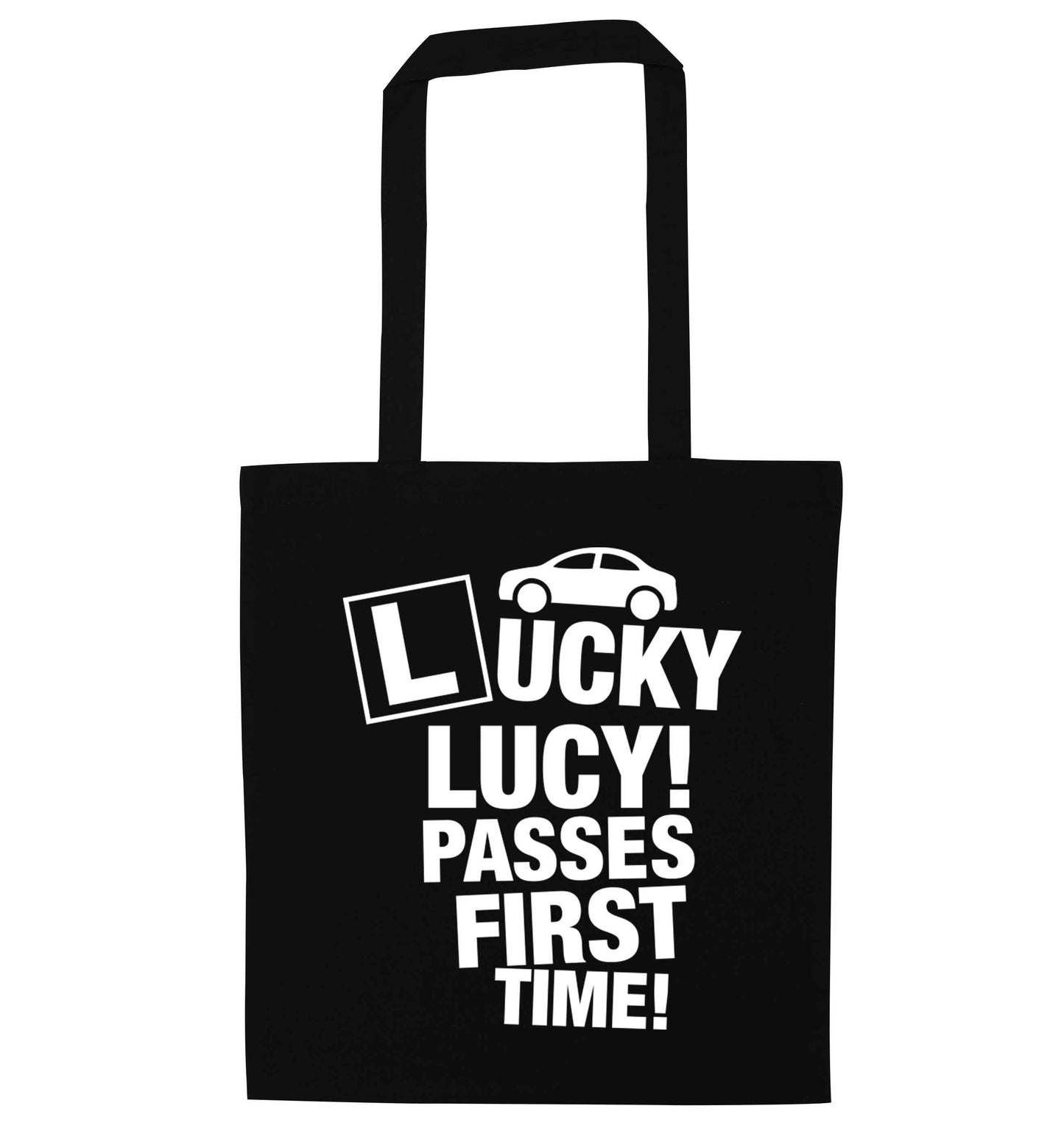Personalised Lucky passes first time black tote bag