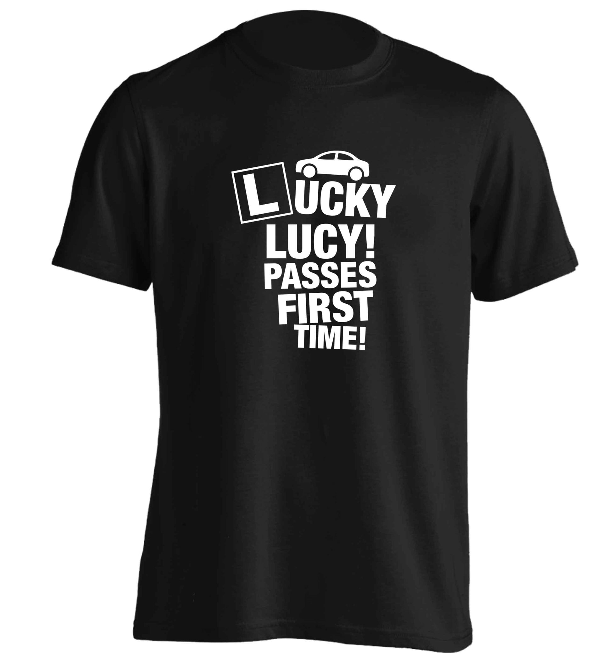 Personalised Lucky passes first time adults unisex black Tshirt 2XL