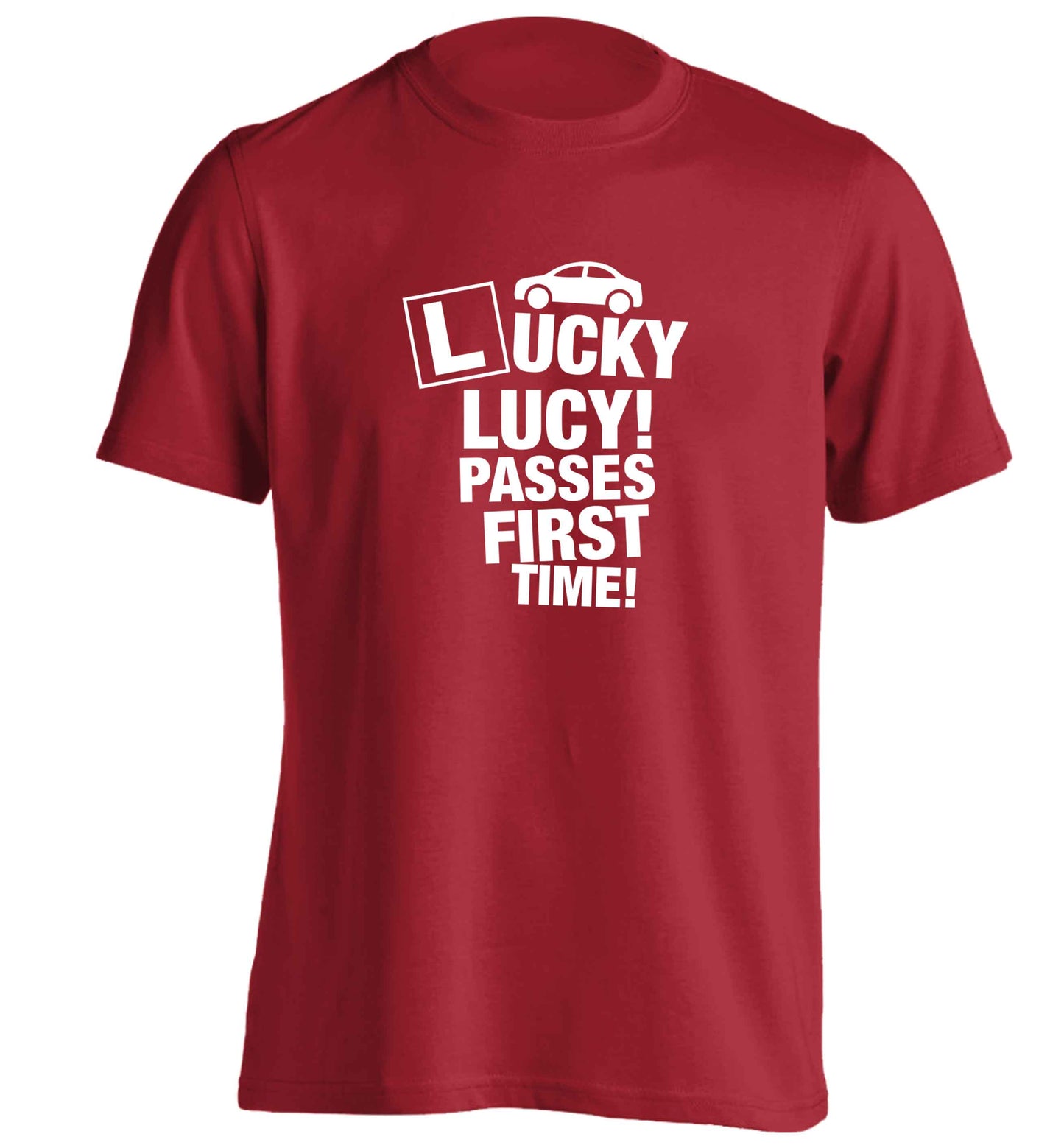 Personalised Lucky passes first time adults unisex red Tshirt 2XL