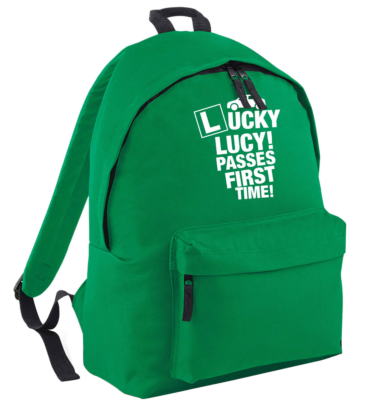 Personalised Lucky passes first time green adults backpack