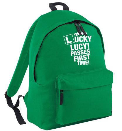 Personalised Lucky passes first time green adults backpack