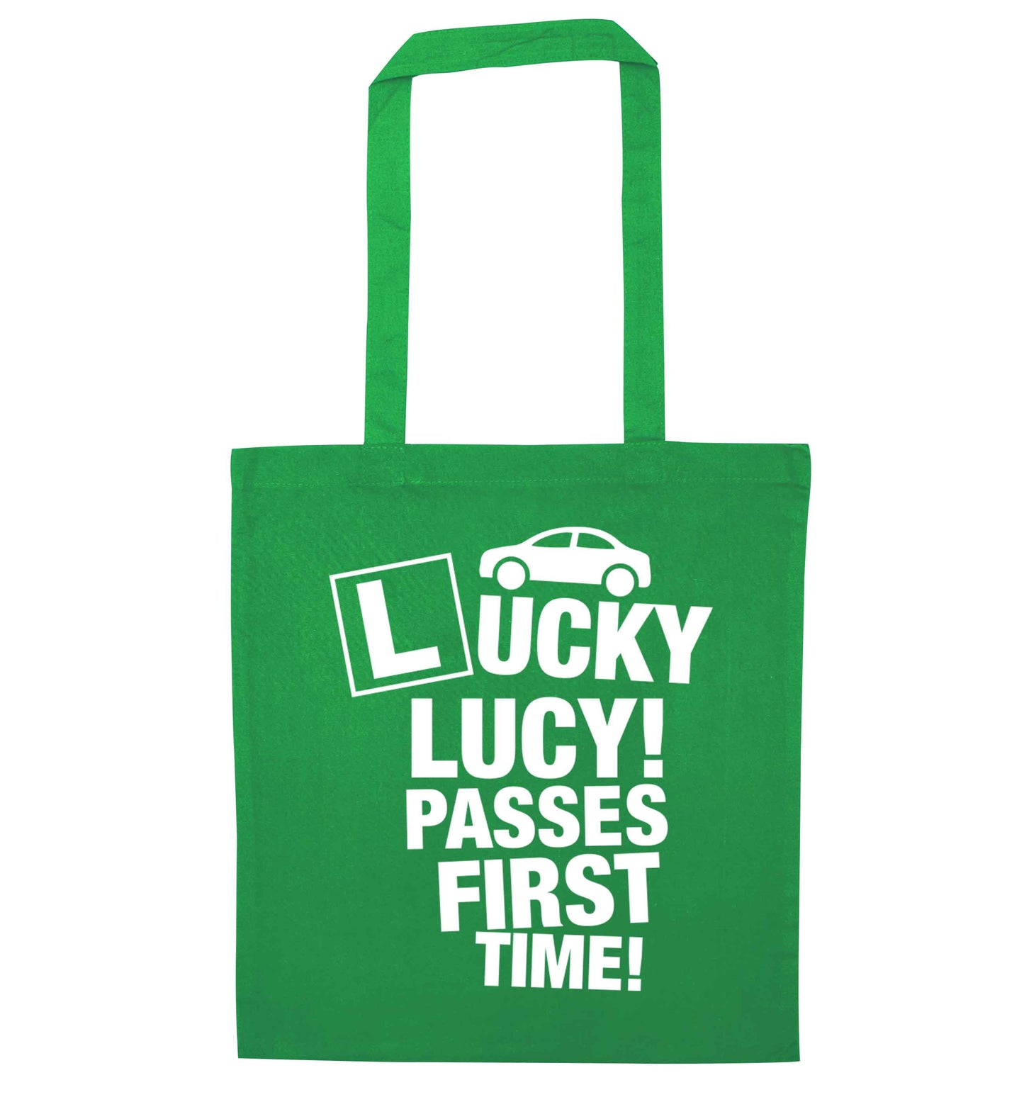 Personalised Lucky passes first time green tote bag