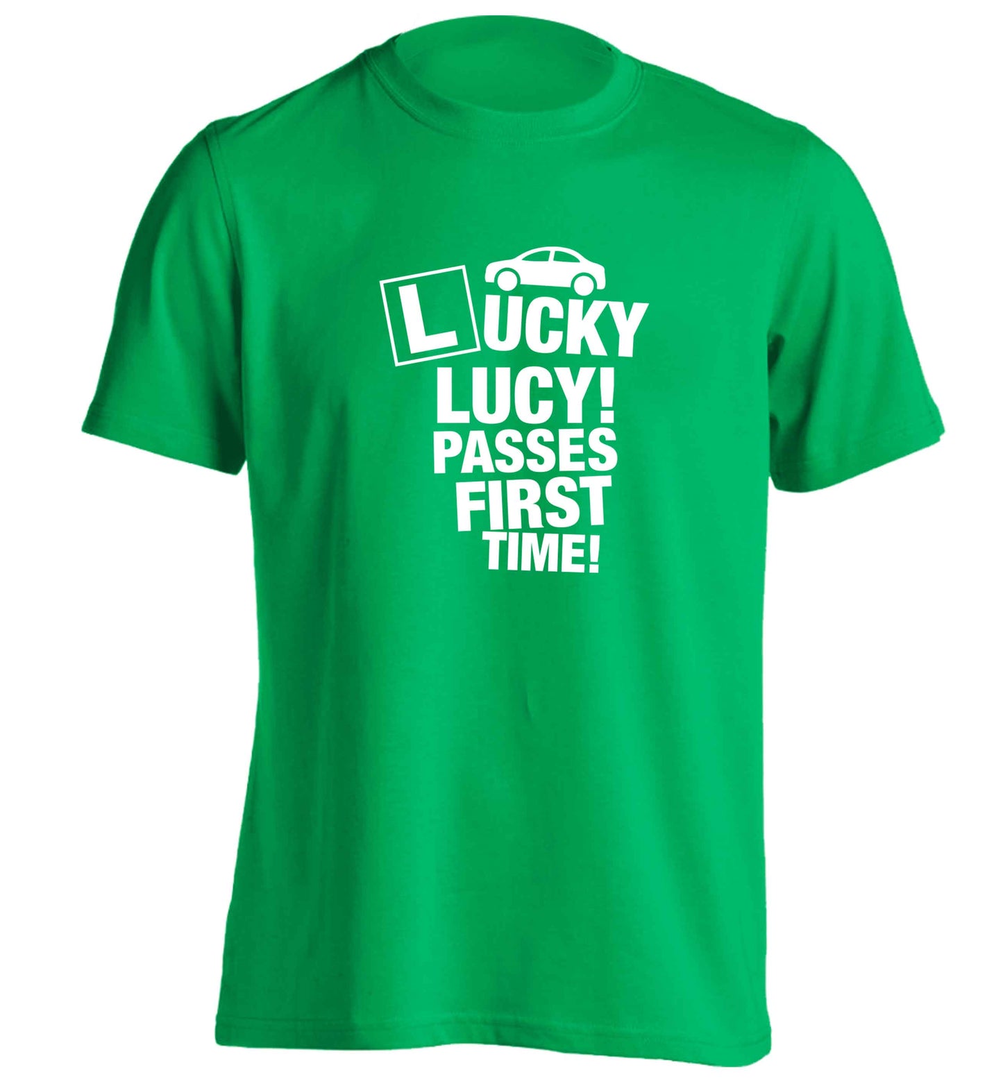 Personalised Lucky passes first time adults unisex green Tshirt 2XL