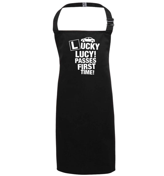 Personalised Lucky passes first time black apron 7-10 years