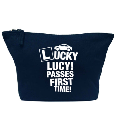 Personalised Lucky passes first time navy makeup bag