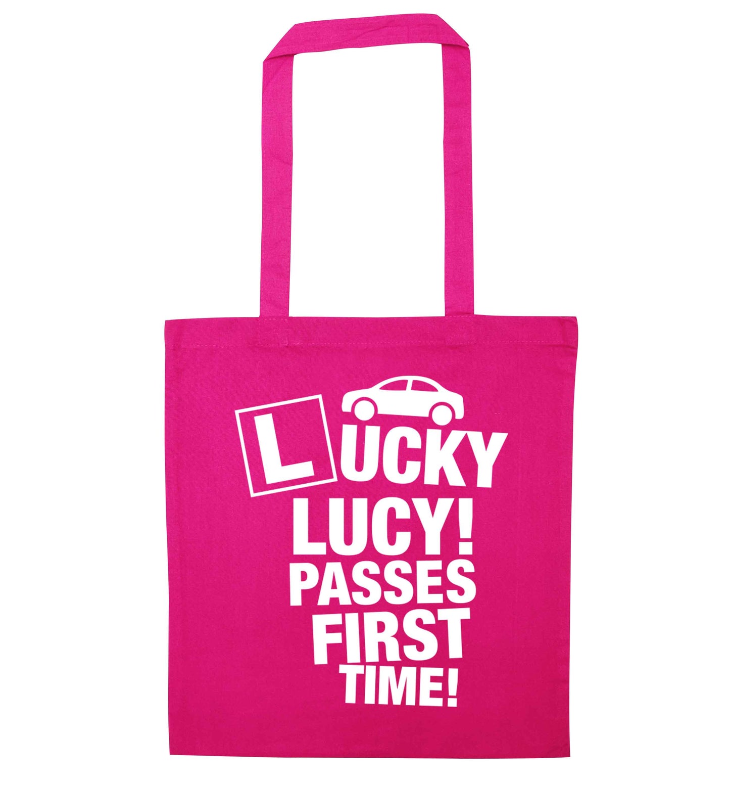 Personalised Lucky passes first time pink tote bag