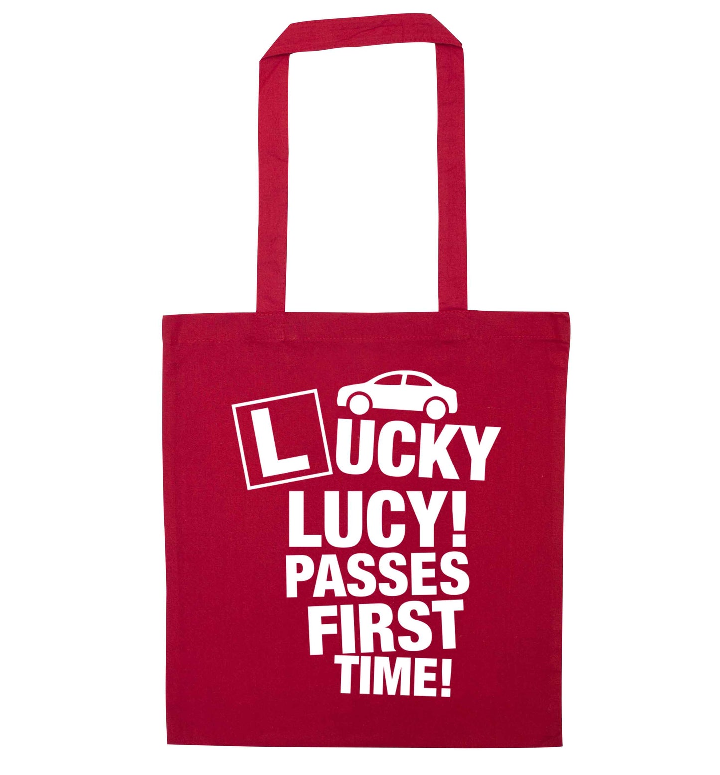 Personalised Lucky passes first time red tote bag