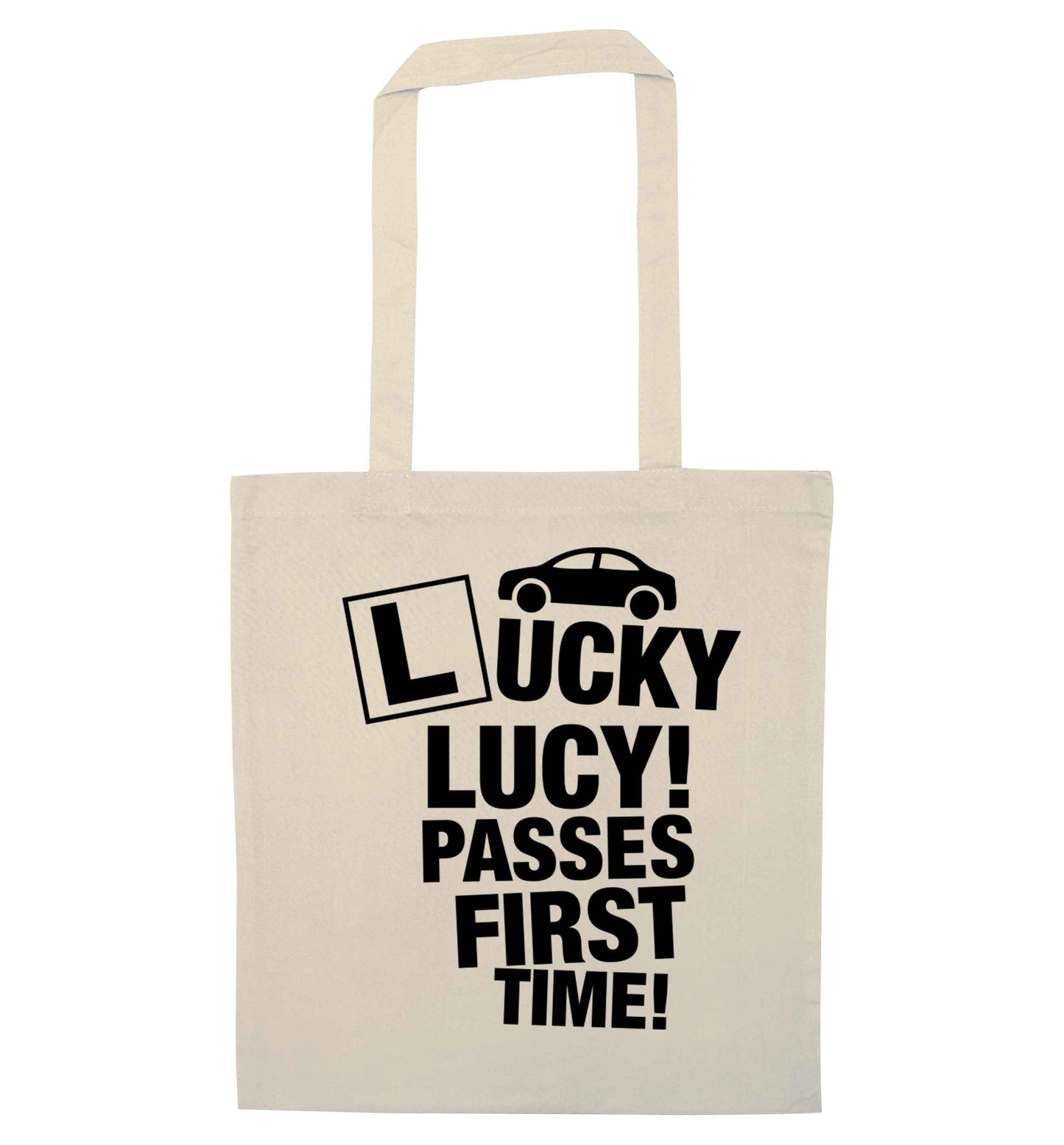 Personalised Lucky passes first time natural tote bag