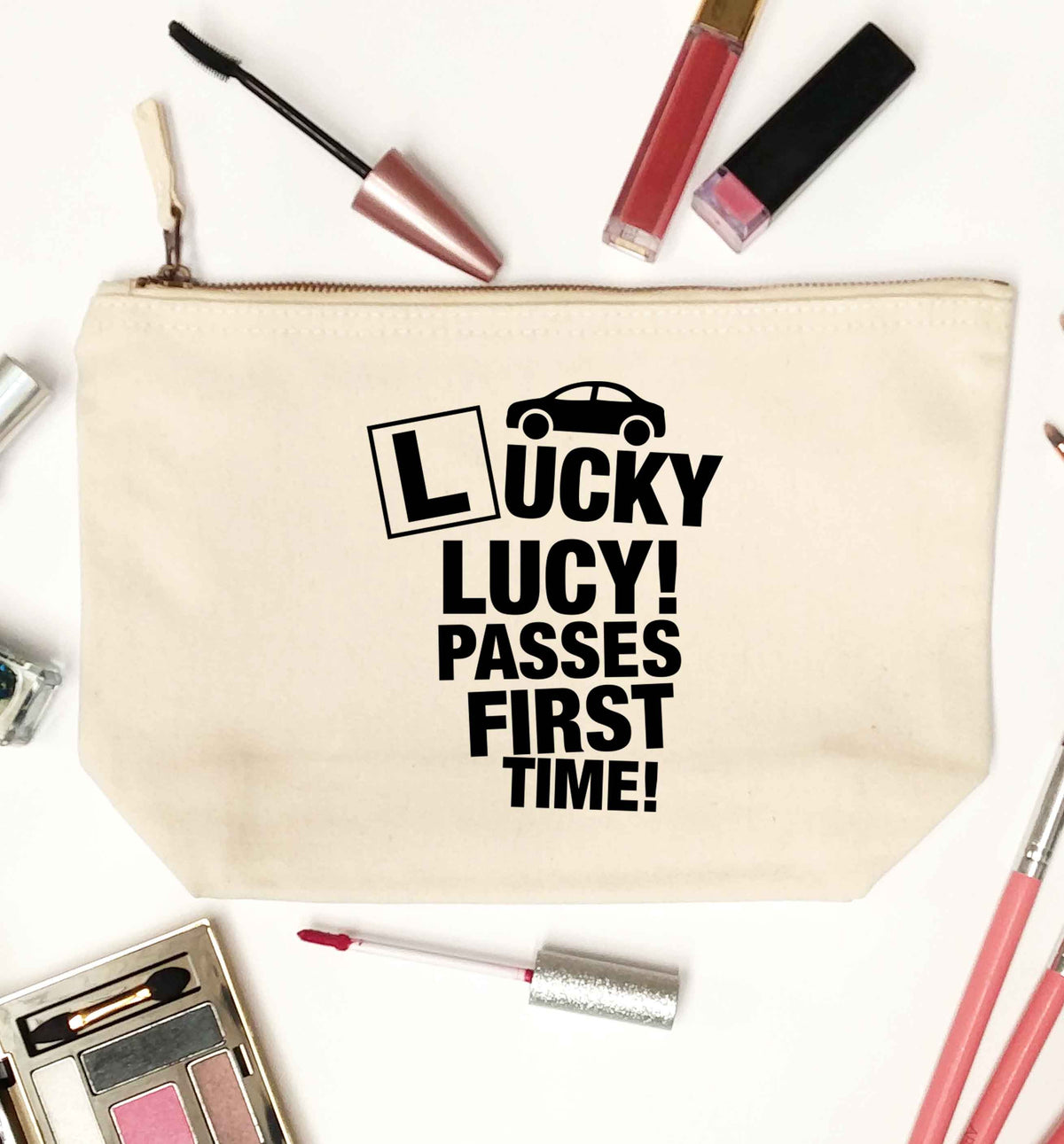 Personalised Lucky passes first time natural makeup bag