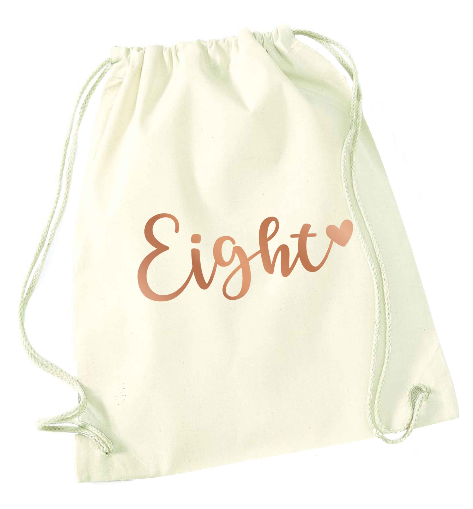 Eight rose gold natural drawstring bag