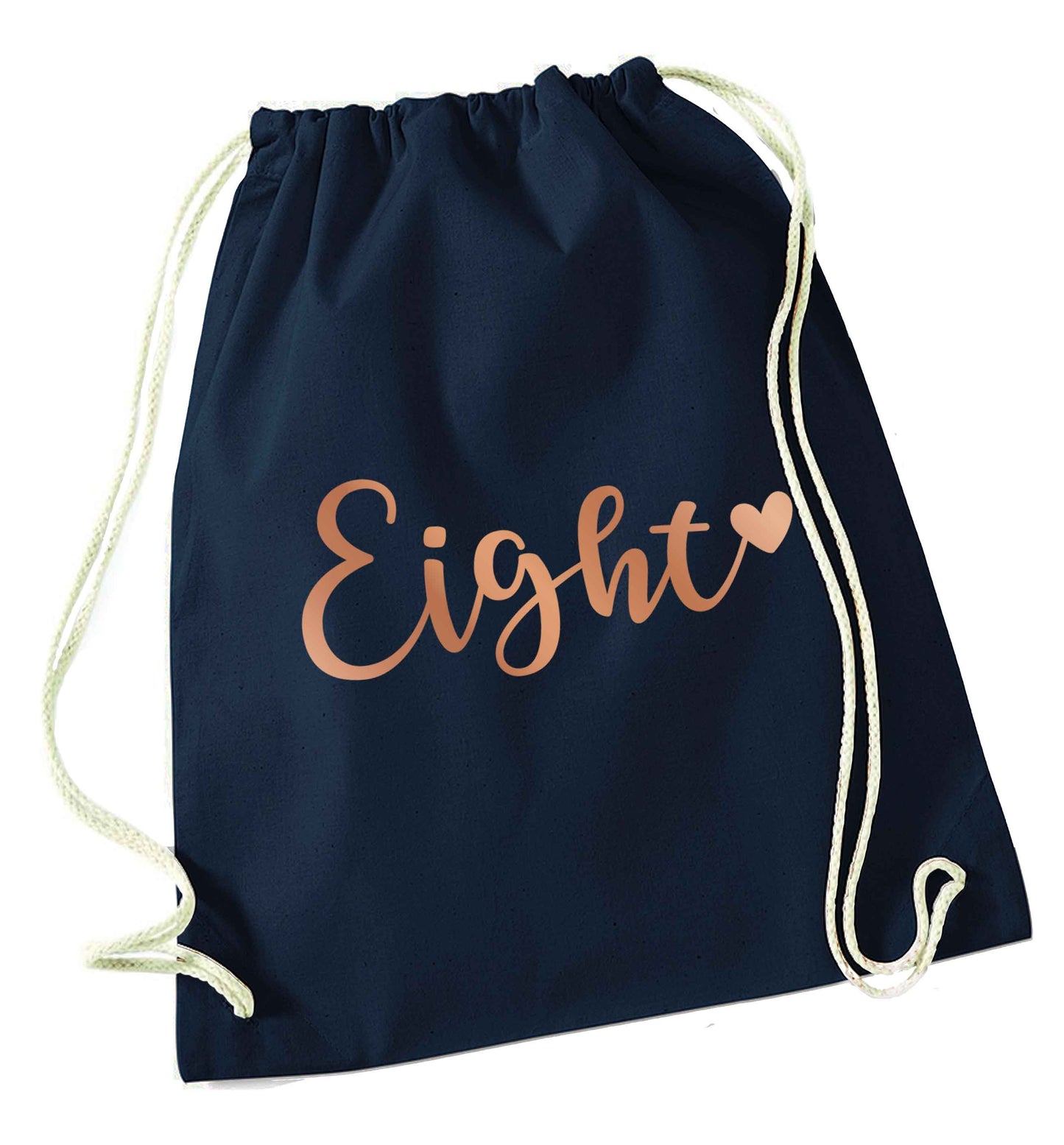 Eight rose gold navy drawstring bag