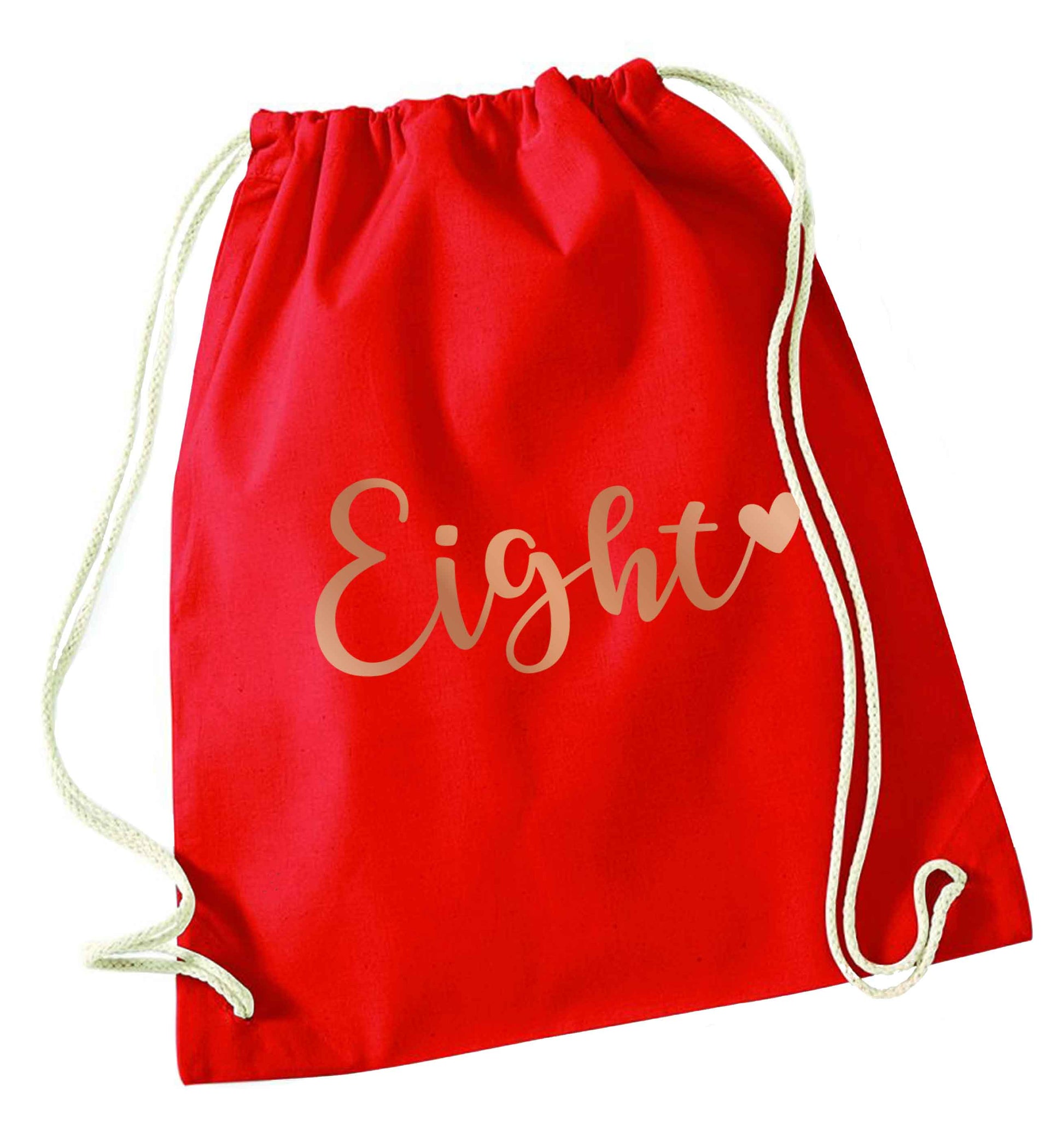 Eight rose gold red drawstring bag 