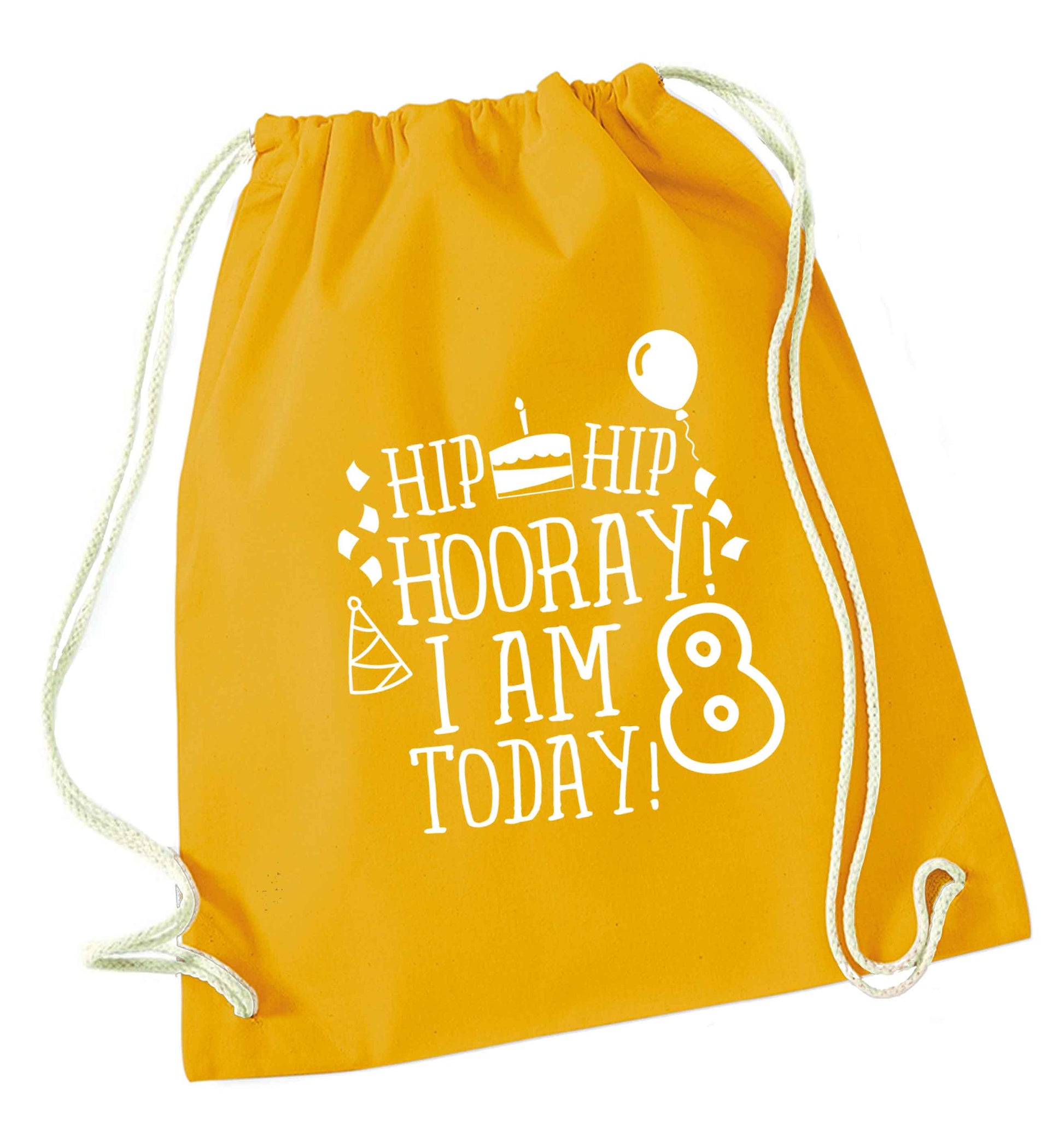 Hip hip hooray I am 8 today! mustard drawstring bag